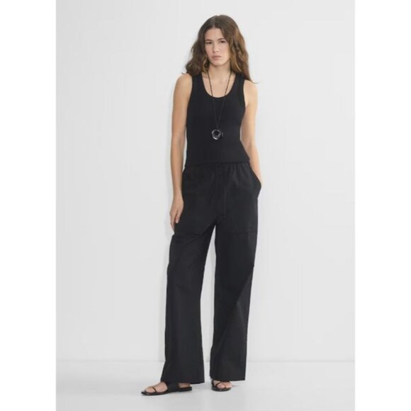 Babaton System Wide-Leg Cotton Poplin Utility Pants in Black Size S